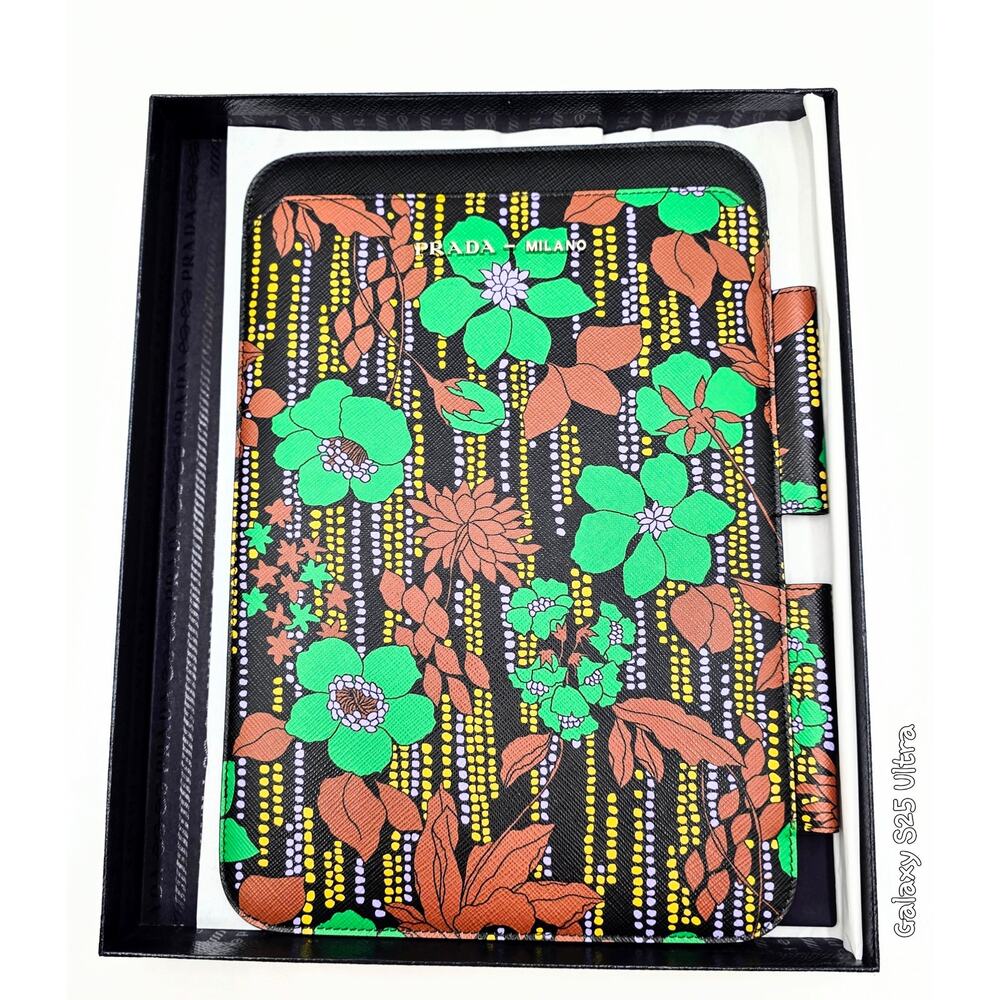 Prada Saffiano Leather Flower Print iPad Tablet Case NEW in Box - Picture 12 of 12